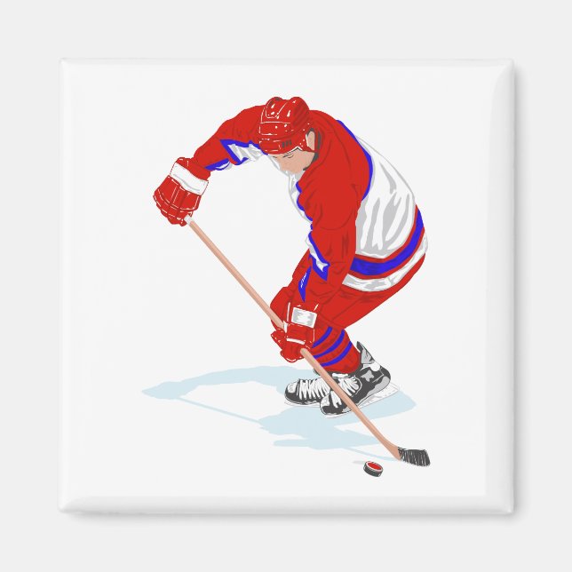 Red Blue Ice Hockey Player Magnet (Front)