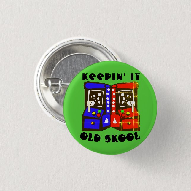 Red Blue Keeping it Old School Arcade Gamer Button (Front & Back)