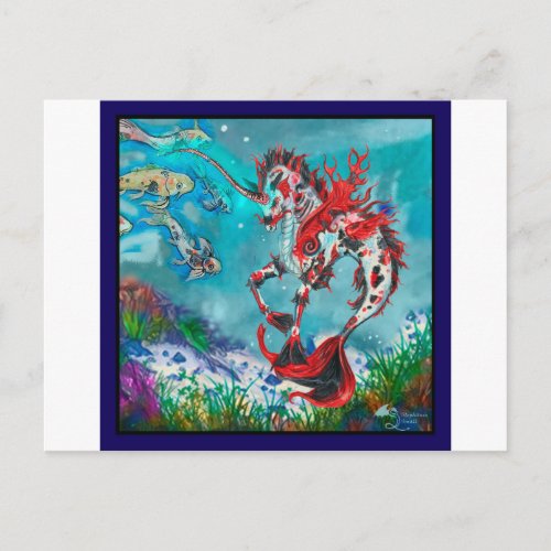 Red Blue Koi Horse Unicorn Pegasus Hippocampus Wat Postcard