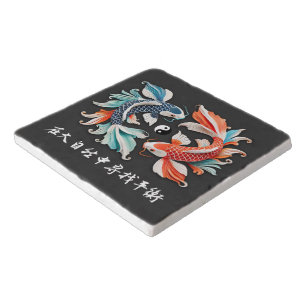 Red & Blue Koi Prosperity Yin Yang Trivet