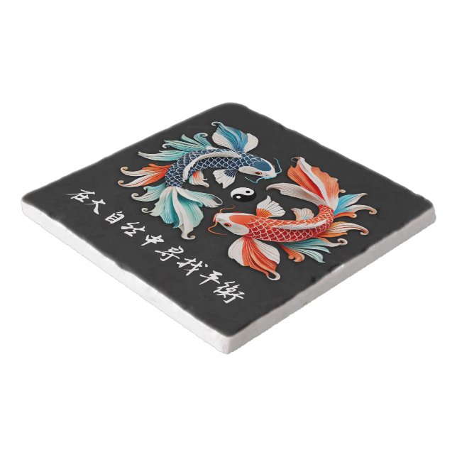 Red & Blue Koi Prosperity Yin Yang Trivet (Corner)