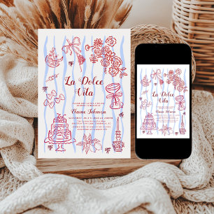 Red Blue Lemon La Dolce Vita Bridal Shower Invitation