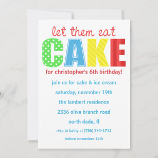 Red/Blue Let Them Eat Cake Birthday Invitation