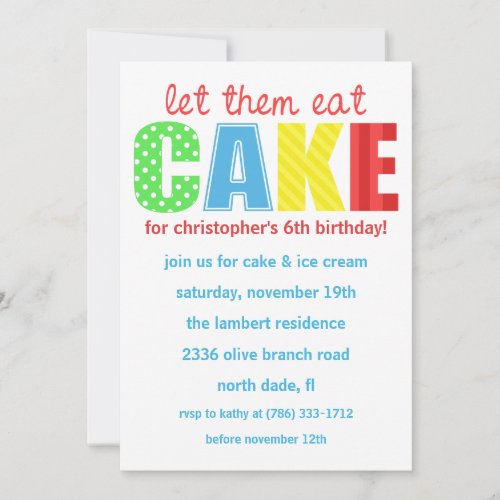 RedBlue Let Them Eat Cake Birthday Invitation
