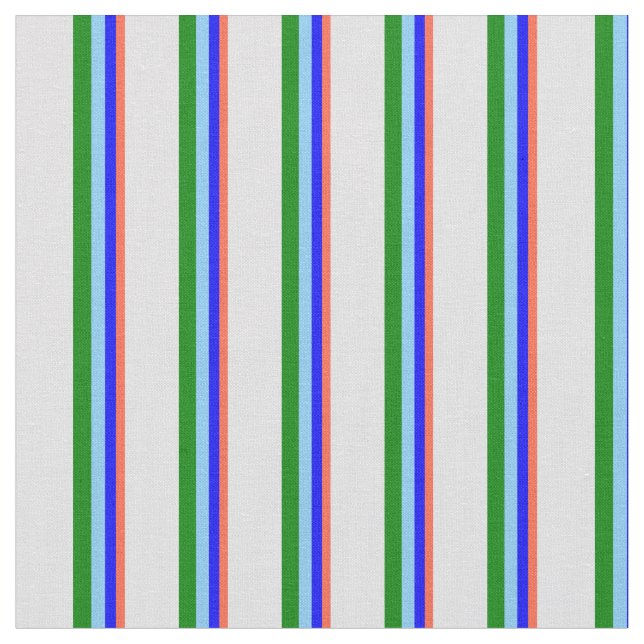 Red, Blue, Light Sky Blue, Green & Lavender Lines Fabric (Close Up)