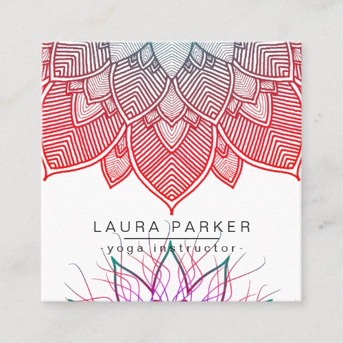 Red Blue Lotus Mandala Yoga Instructor Holistic Square Business Card