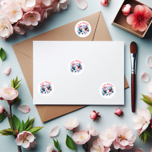 Red/blue love birds fun classic round sticker