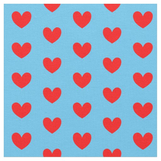 Red Blue Love Heart Patterned Fabric
