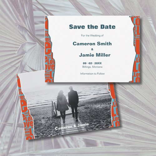 Red Blue Love Typography Border Your Photo Save The Date