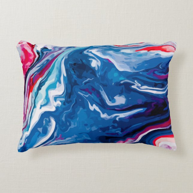 Red blue marble texture accent pillow (Front)