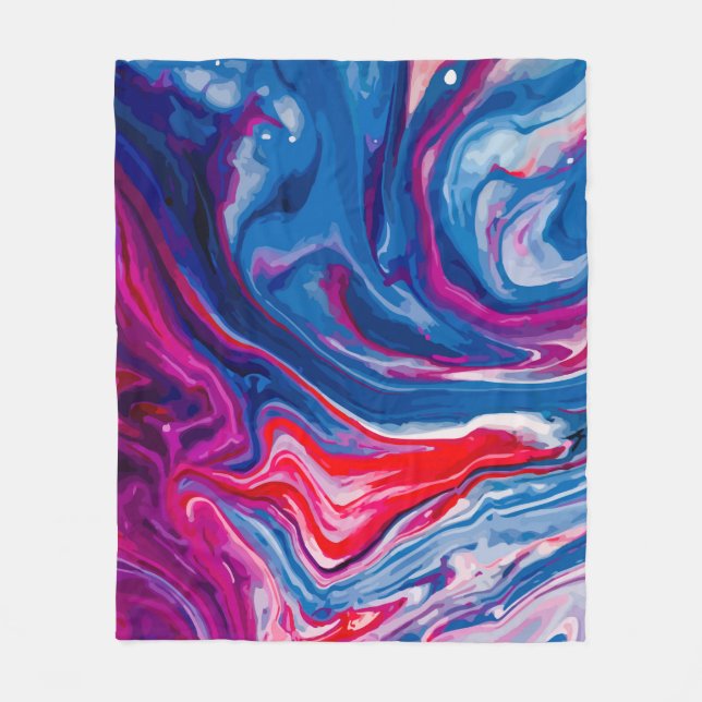 Red blue marble texture fleece blanket (Front)