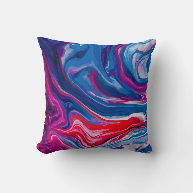 Red blue marble texture throw pillow (Front)