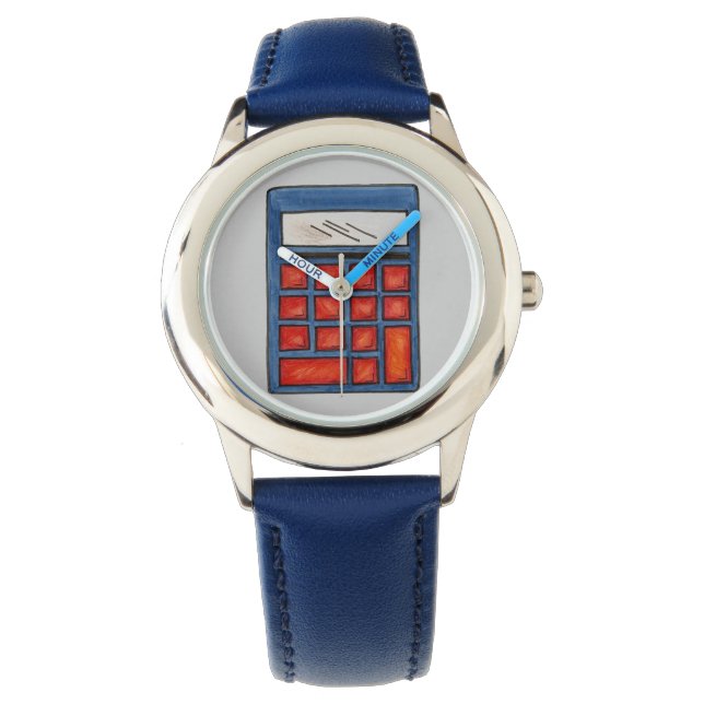 Red Blue Math Teacher Mathematics Calculator Watch (Front)
