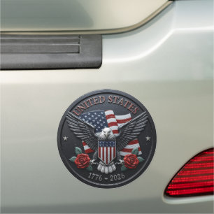 Red & Blue Metallic Texture USA Semiquincentennial Car Magnet