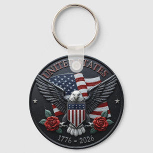 Red & Blue Metallic Texture USA Semiquincentennial Keychain