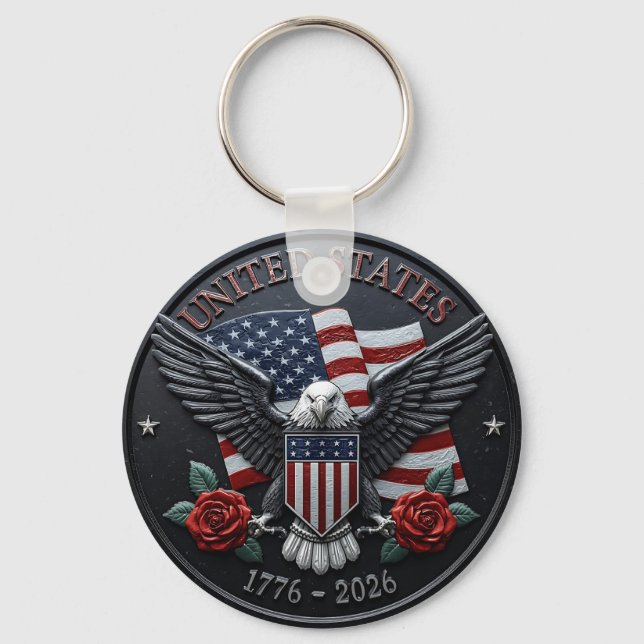 Red & Blue Metallic Texture USA Semiquincentennial Keychain (Front)