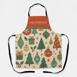 Red Blue Mid Century Modern Holiday Retro Apron