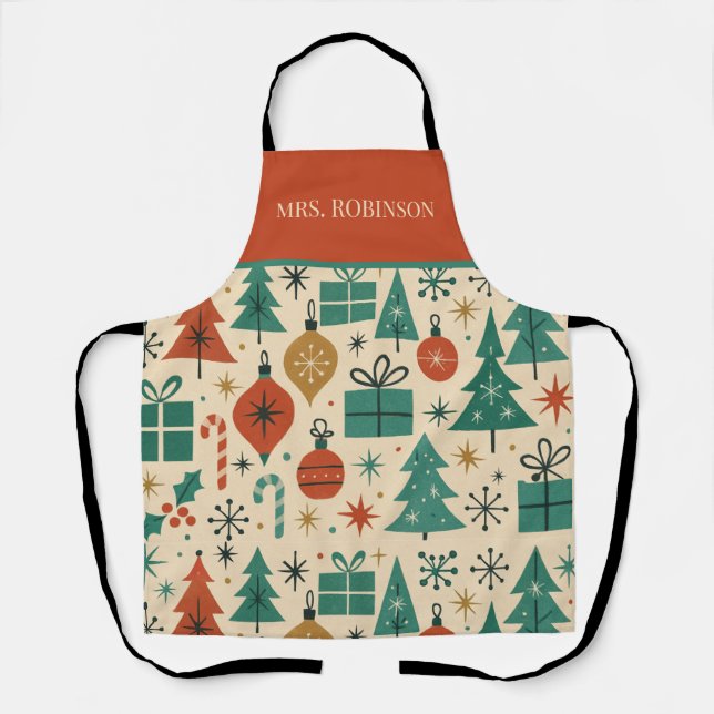 Red Blue Mid Century Modern Holiday Retro  Apron (Front)