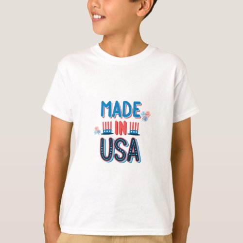 Red Blue Minimalist Made In USA Independence Day  T_Shirt