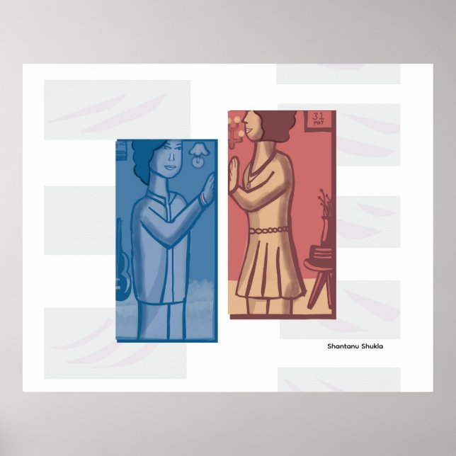 Red & Blue modern art  Poster (Front)