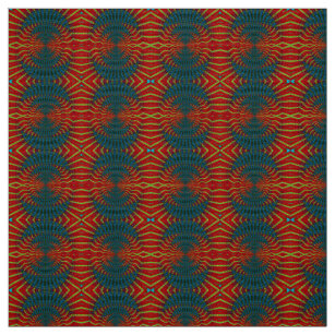 Red Blue Modern Ethnic Textile Tribal Print Trippy Fabric