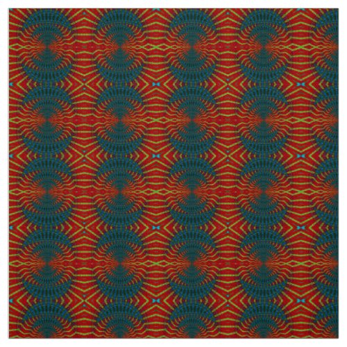 Red Blue Modern Ethnic Textile Tribal Print Trippy Fabric