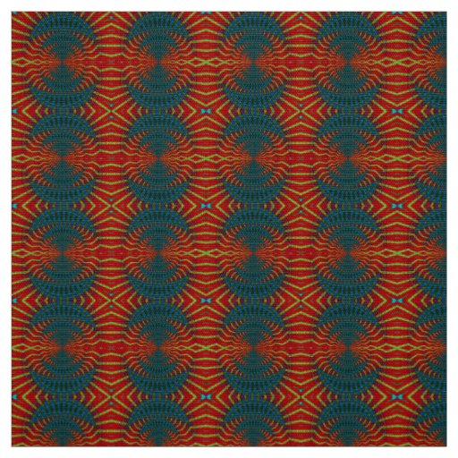 Red Blue Modern Ethnic Textile Tribal Print Trippy Fabric