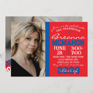 Red & Blue Modern Graduation 2 Photo Invitation