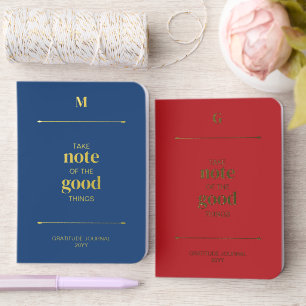 Red Blue Modern Typography Monogram Gratitude Foil Vow Books