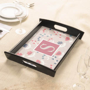 Red Blue Monogram Initial Farmhouse Decor Serving Tray