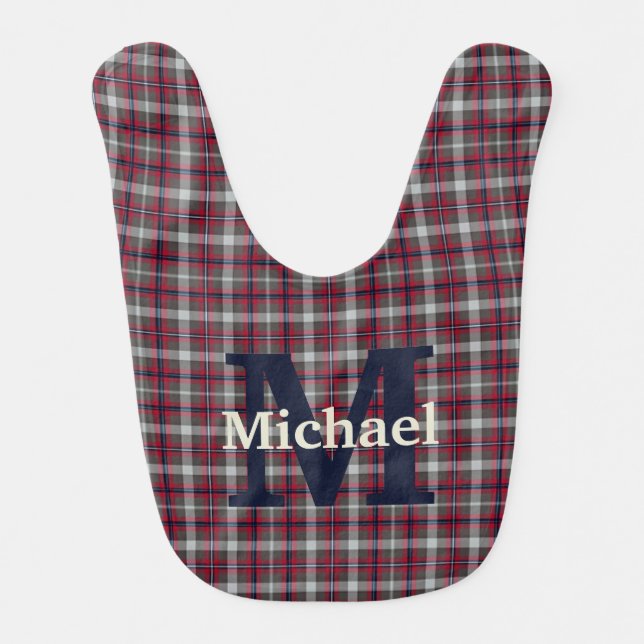 Red Blue Monogram Personalized Boy Bib (Front)