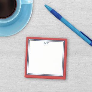 Red Blue Monogrammed Post-it Notes
