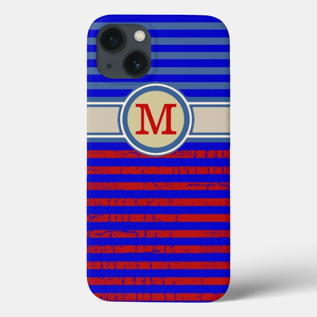 red blue monogrammed stripes Case-Mate iPhone case (Back)