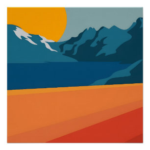 Red & Blue Mountain Landscape – Retro Outdoor Adve Poster