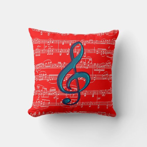 red blue music theme throw pillow