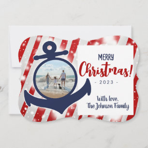 Red & Blue Nautical Anchor Merry Christmas Card