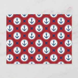 Red Blue Nautical Anchor Pattern Postcard