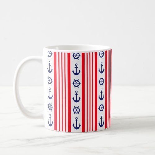 Red Blue Nautical Anchors Ships Wheel Boating Sail Coffee Mug