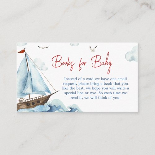 Red Blue Nautical Baby Shower Books for Baby Enclosure Card