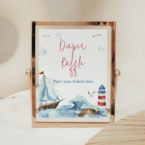 Red Blue Nautical Baby Shower Diaper Raffle Poster