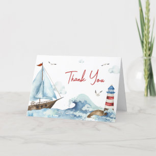 Red Blue Nautical Baby Shower Letterpress Thank You Card