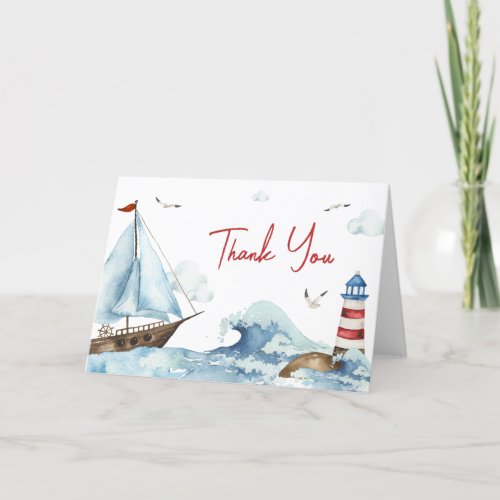 Red Blue Nautical Baby Shower  Thank You Card