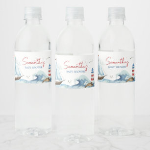 Red Blue Nautical Baby Shower  Water Bottle Label
