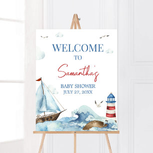 Red Blue Nautical Baby Shower Welcome Poster