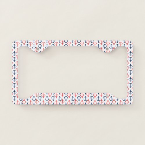 Red  Blue Nautical Boat Anchors Pattern License Plate Frame