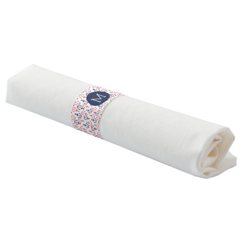 Red  Blue Nautical Boat Anchors Pattern Napkin Bands