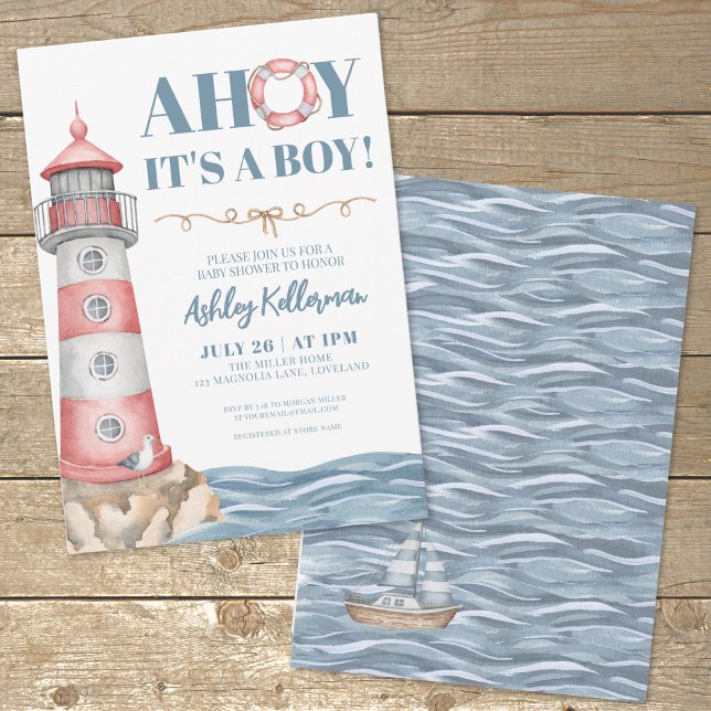 Red Blue Nautical Boy Baby Shower Invitation (AHOY It's A Boy Baby Shower Invitation)