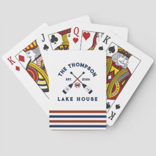 Red & Blue Nautical Oars Crab Striped Lake House Poker Cards