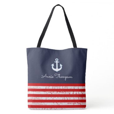 red & blue navy tote bag with name & anchors red & blue navy tote bag with name & anchors