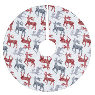 Red Blue Nordic Pattern Reindeer Christmas Brushed Polyester Tree Skirt